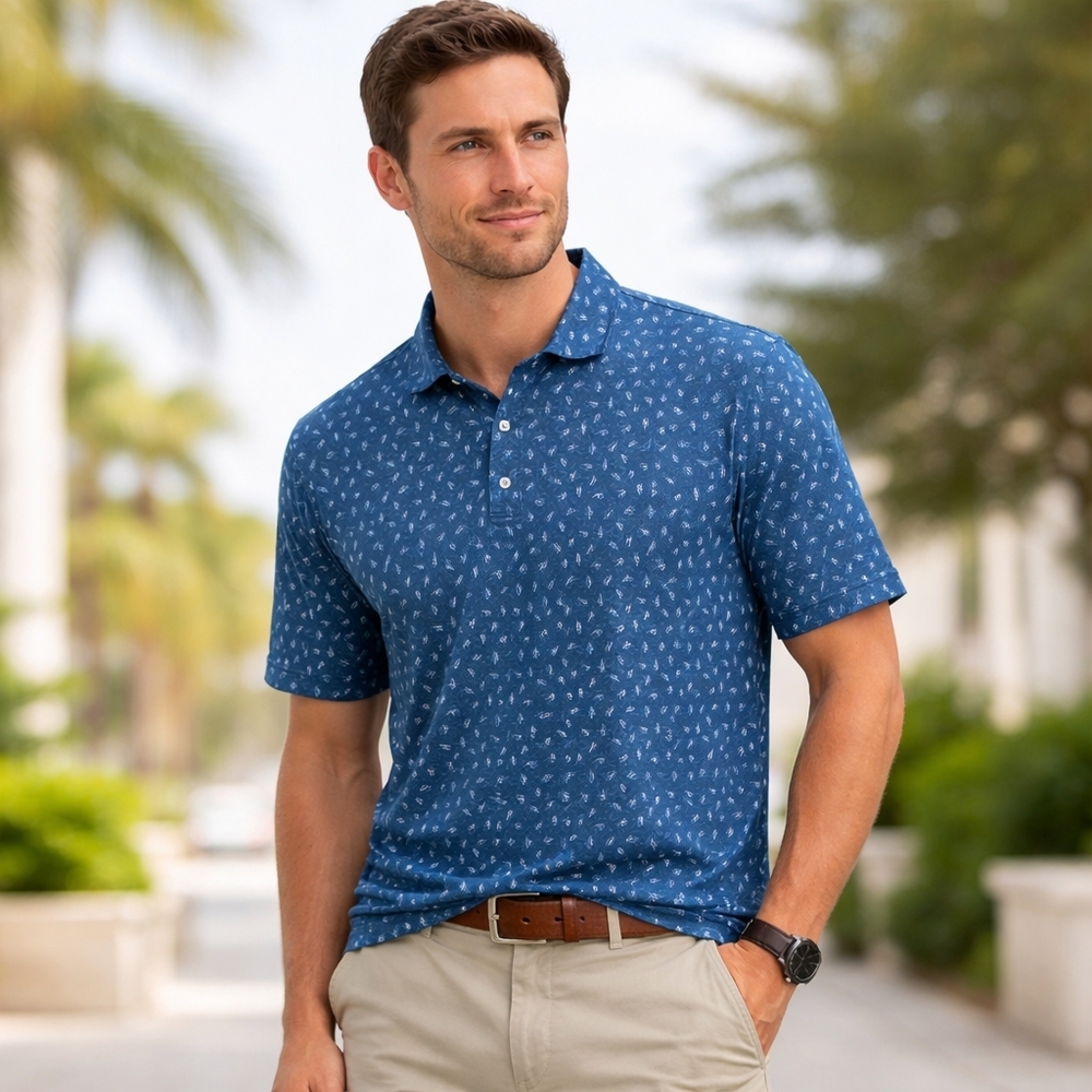 Johnnie-O Blue Polo Shirt with Navy Pattern and Relaxed Fit